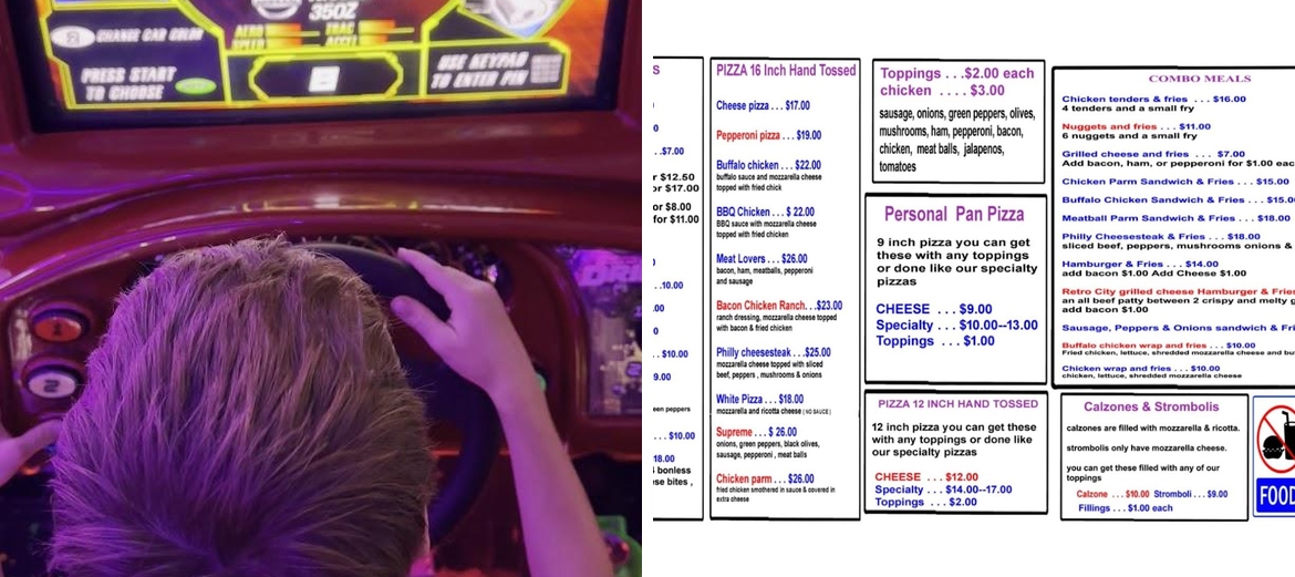 Retro City Arcade and Pizza Menu